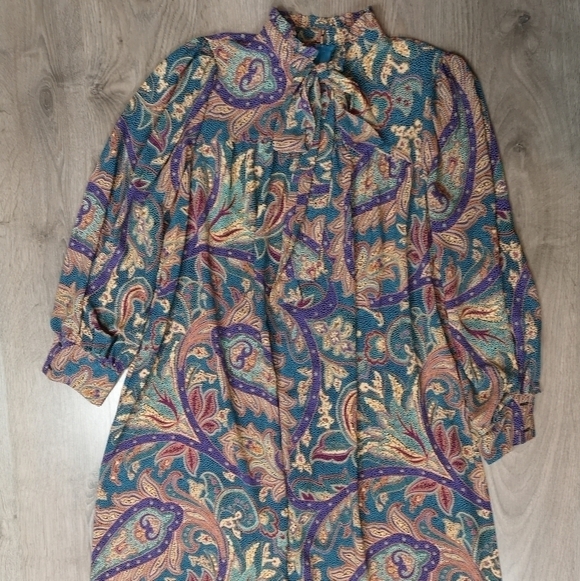 80s vintage green paisley print loose fitted dress - Picture 8 of 9